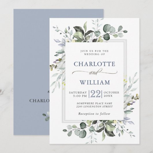 Elegant Waterverf Eucalyptus Greenery Wedding Kaart (Voorkant / Achterkant)