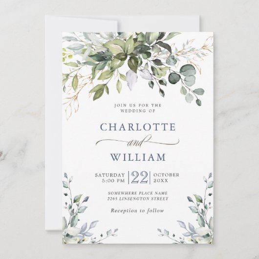 Elegant Waterverf Eucalyptus Greenery Wedding Kaart (Voorkant)