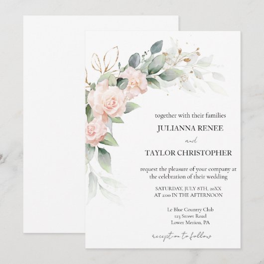 Elegant Waterverf Eucalyptus Greenery Wedding Kaart (Voorkant / Achterkant)