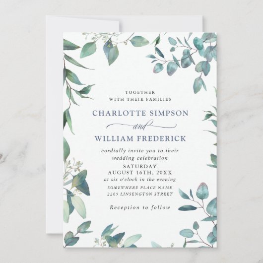 Elegant Waterverf Eucalyptus Greenery Wedding Kaart (Voorkant)