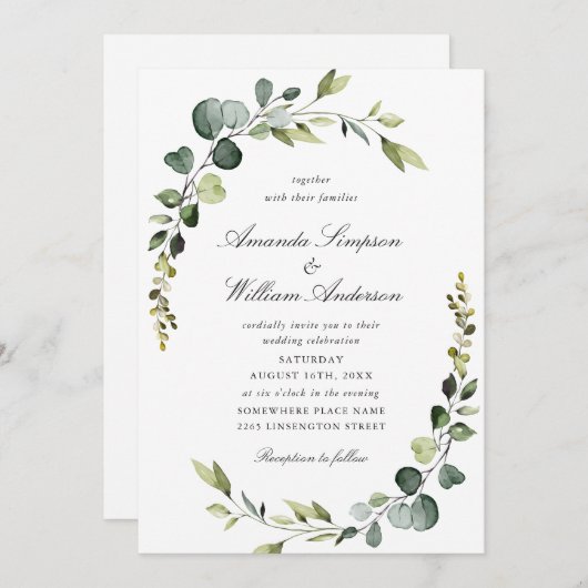 Elegant Waterverf Eucalyptus Greenery Wedding Kaart (Voorkant / Achterkant)