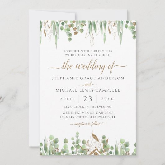 Elegant Waterverf Eucalyptus Greenery Wedding Kaart (Voorkant)