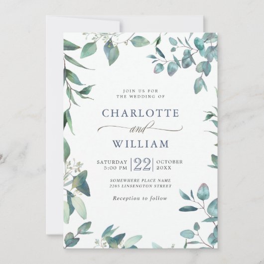 Elegant Waterverf Eucalyptus Greenery Wedding Kaart (Voorkant)