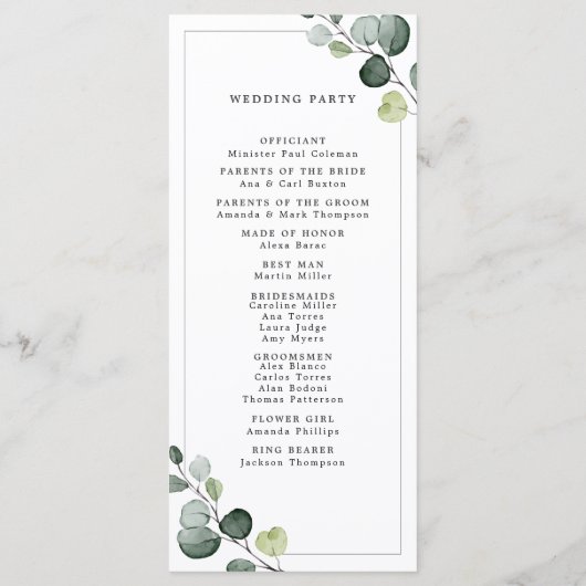 Elegant Waterverf Eucalyptus Greenery Wedding Programmakaart (Achterkant)