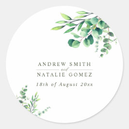 Elegant Waterverf Eucalyptus Greenery Wedding Ronde Sticker