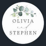 Elegant Waterverf Eucalyptus Greenery Wedding Ronde Sticker<br><div class="desc">Waterverf eucalyptus greenery trouwstickers</div>