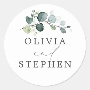 Elegant Waterverf Eucalyptus Greenery Wedding Ronde Sticker