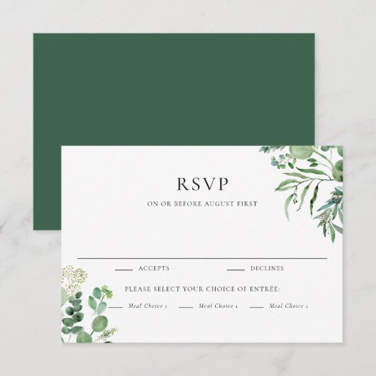 Elegant Waterverf Eucalyptus Greenery Wedding RSVP Kaartje (Voorkant / Achterkant)