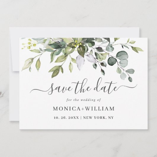 Elegant Waterverf Eucalyptus Greenery Wedding Sav Save The Date (Voorkant)