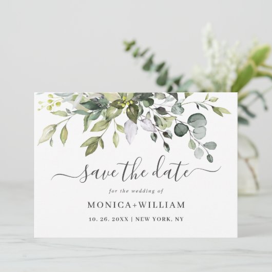 Elegant Waterverf Eucalyptus Greenery Wedding Sav Save The Date (Staand voorkant)