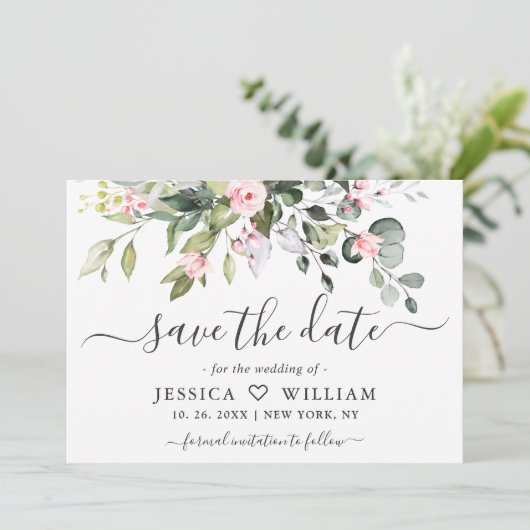 Elegant Waterverf Eucalyptus Greenery Wedding Sav Save The Date (Staand voorkant)