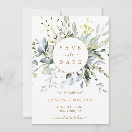 Elegant Waterverf Eucalyptus Greenery Wedding Sav Save The Date (Voorkant)