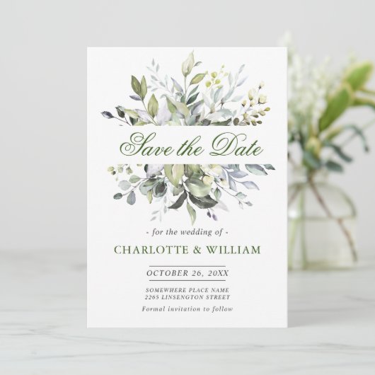 Elegant Waterverf Eucalyptus Greenery Wedding Save The Date (Staand voorkant)