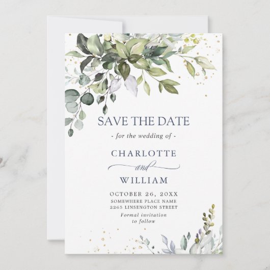 Elegant Waterverf Eucalyptus Greenery Wedding Save The Date (Voorkant)