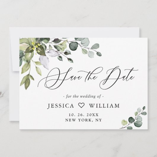 Elegant Waterverf Eucalyptus Greenery Wedding Save The Date (Voorkant)