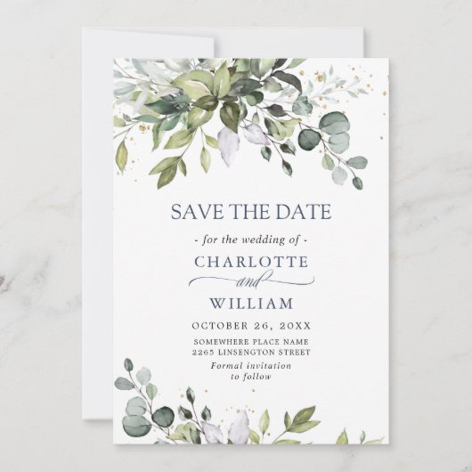 Elegant Waterverf Eucalyptus Greenery Wedding Save The Date (Voorkant)