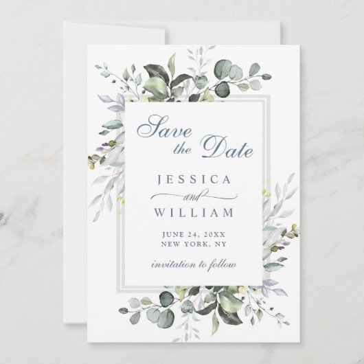 Elegant Waterverf Eucalyptus Greenery Wedding Save The Date (Voorkant)