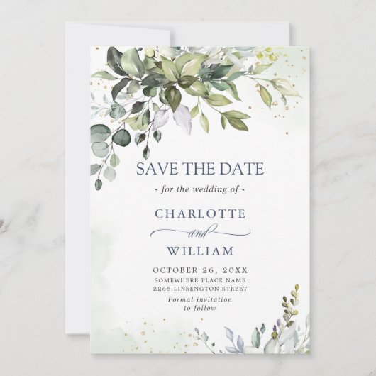 Elegant Waterverf Eucalyptus Greenery Wedding Save The Date (Voorkant)