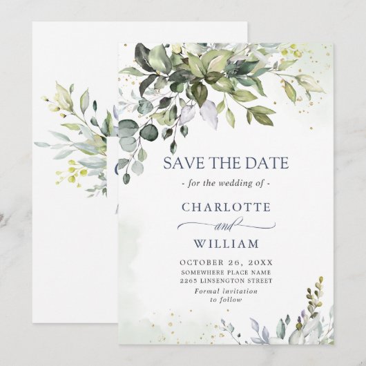 Elegant Waterverf Eucalyptus Greenery Wedding Save The Date (Voorkant / Achterkant)