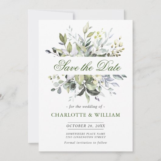 Elegant Waterverf Eucalyptus Greenery Wedding Save The Date (Voorkant)