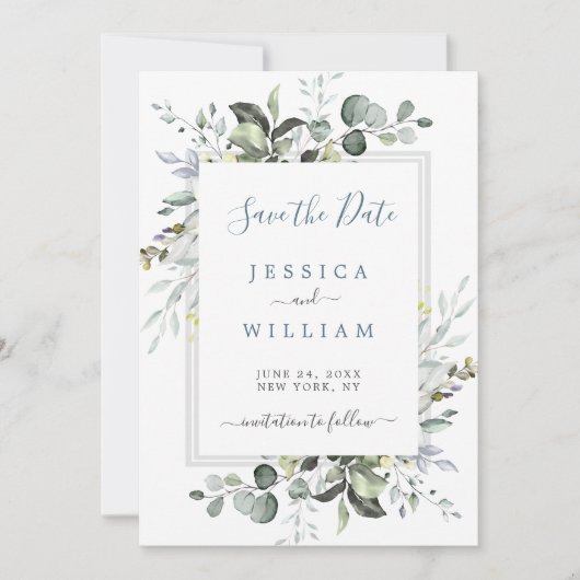 Elegant Waterverf Eucalyptus Greenery Wedding Save The Date (Voorkant)