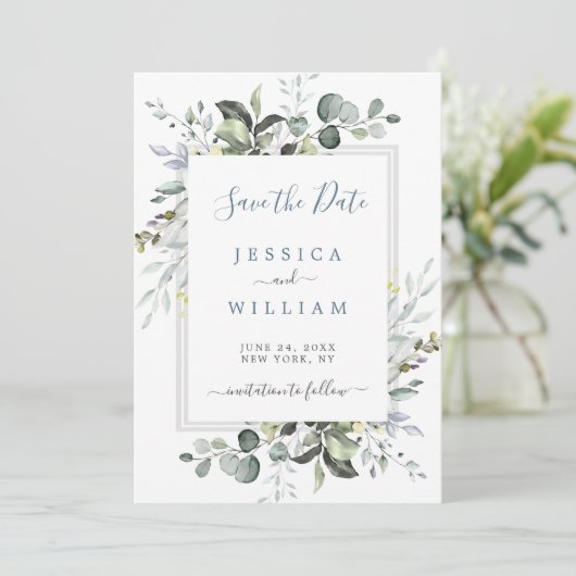 Elegant Waterverf Eucalyptus Greenery Wedding Save The Date (Staand voorkant)