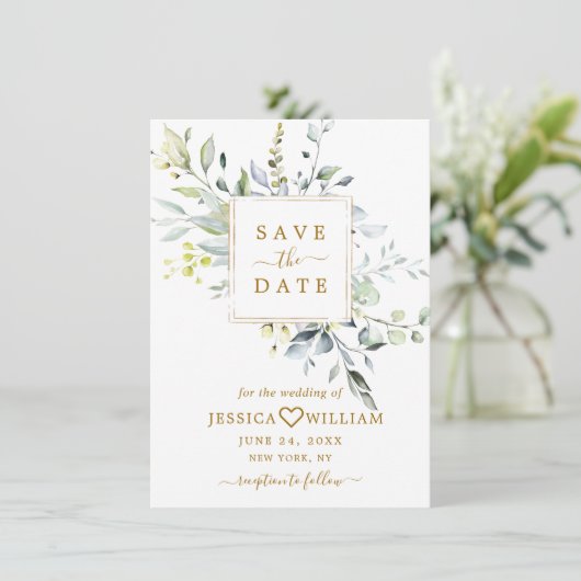 Elegant Waterverf Eucalyptus Greenery Wedding Save The Date (Staand voorkant)