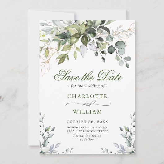 Elegant Waterverf Eucalyptus Greenery Wedding Save The Date (Voorkant)