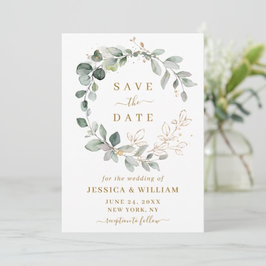 Elegant Waterverf Eucalyptus Greenery Wedding Save The Date (Staand voorkant)
