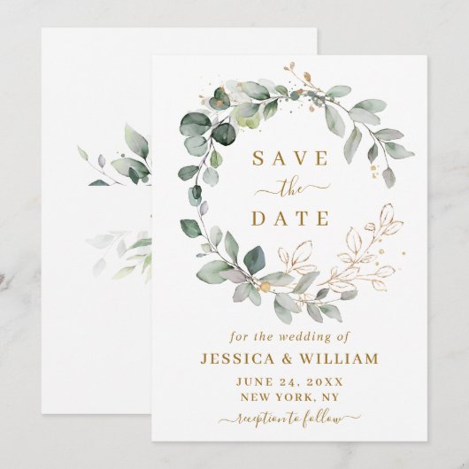 Elegant Waterverf Eucalyptus Greenery Wedding Save The Date (Voorkant / Achterkant)