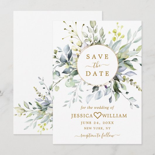 Elegant Waterverf Eucalyptus Greenery Wedding Save The Date (Voorkant / Achterkant)