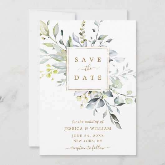 Elegant Waterverf Eucalyptus Greenery Wedding Save The Date (Voorkant)
