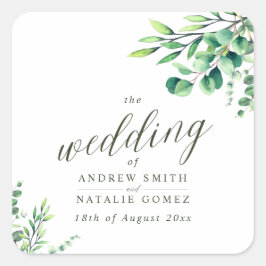 Elegant Waterverf Eucalyptus Greenery Wedding Vierkante Sticker