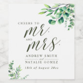 Elegant Waterverf Eucalyptus Greenery Wedding Wijn Etiket (Enkel label)
