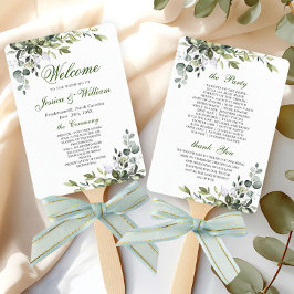 Elegant Waterverf Eucalyptus Huwelijksprogramma Handwaaier