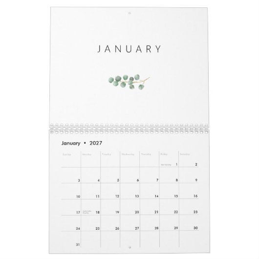 Elegant Waterverf Eucalyptus Kalender (Jan 2027)