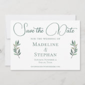 Elegant Waterverf Eucalyptus Leaf Green Modern Save The Date (Voorkant)