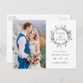 Elegant Waterverf Eucalyptus met sparen de datum Aankondigingskaart (Voorkant / Achterkant)