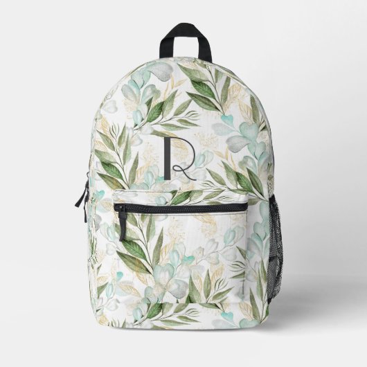 Elegant Waterverf Eucalyptus Monogram Bedrukte Rugzak (Voorkant)