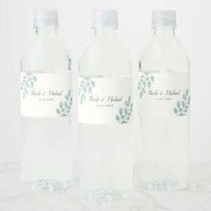 Elegant Waterverf Eucalyptus Persoonlijk huwelijk Waterfles Etiket