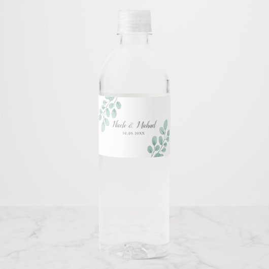 Elegant Waterverf Eucalyptus Persoonlijk huwelijk Waterfles Etiket (Voorkant)