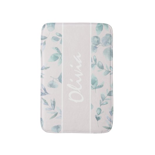 Elegant Waterverf Eucalyptus Persoonlijke benaming Badmat (Voorkant Verticaal)