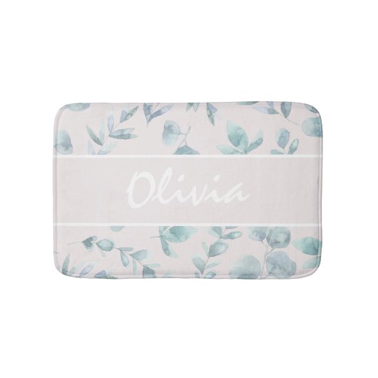 Elegant Waterverf Eucalyptus Persoonlijke benaming Badmat (Voorkant)