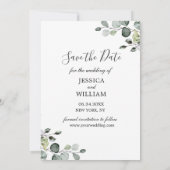 Elegant Waterverf Eucalyptus PHOTO Weddenschap Save The Date (Achterkant)