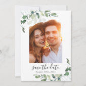 Elegant Waterverf Eucalyptus PHOTO Weddenschap Save The Date (Voorkant)