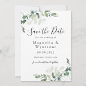 Elegant Waterverf Eucalyptus PHOTO Weddenschap Save The Date (Achterkant)