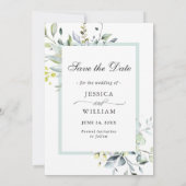 Elegant Waterverf Eucalyptus PHOTO Weddenschap Save The Date (Achterkant)