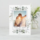 Elegant Waterverf Eucalyptus PHOTO Weddenschap Save The Date (Staand voorkant)