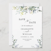 Elegant Waterverf Eucalyptus PHOTO Weddenschap Save The Date (Achterkant)