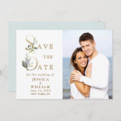 Elegant Waterverf Eucalyptus PHOTO Weddenschap Save The Date (Voorkant / Achterkant)